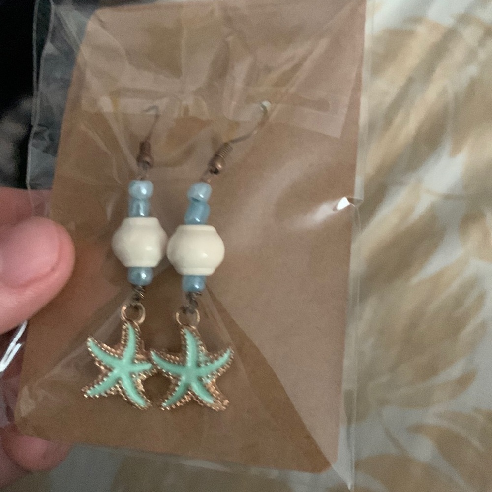 Blue starfish earrings handmade